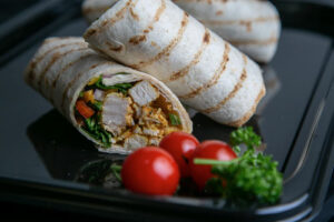 Freshly prepared and cut chicken wrap