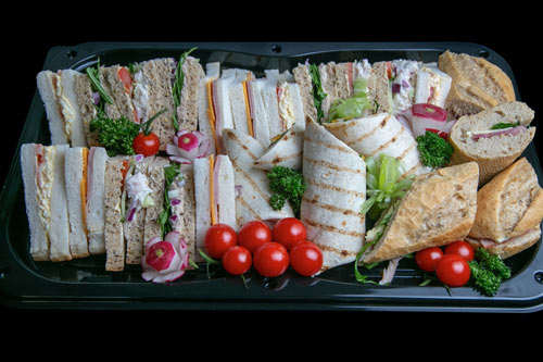 Sandwich selection on a black tray