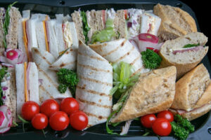 Sandwich platter with baguettes, wraps and sandwiches